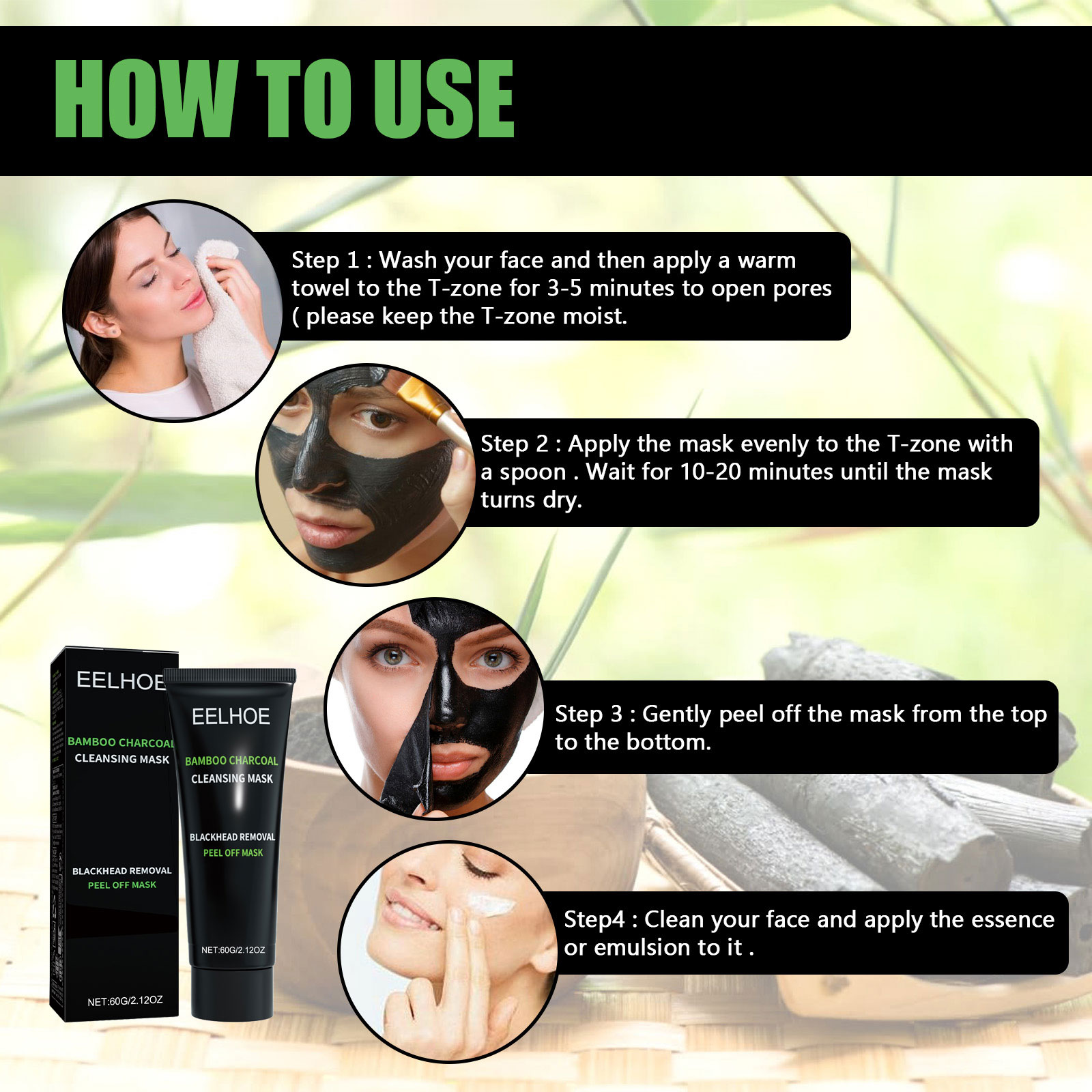 Bamboo Charcoal Tear-off Mask  - огляд і ціна Mud Mask Kaolin